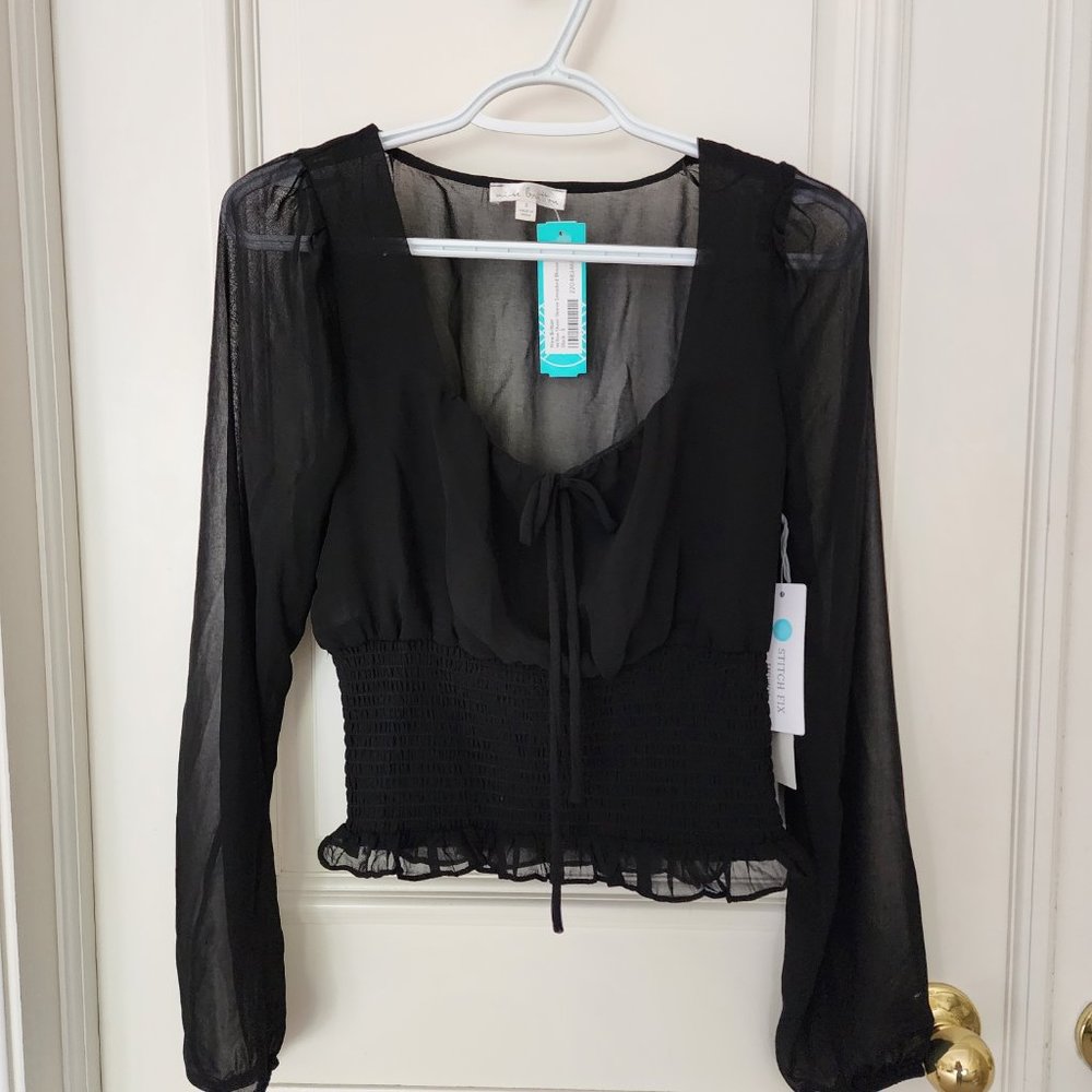 NINE BRITTON Willow Sheer Sleeve Smocked Blouse  | Small